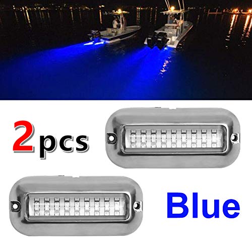 VOFONO Pair Stainless Steel DC12V 27LED Blue Underwater Pontoon Marine/Boat Houseboat Navigation Transom Trailer Lights Waterproof IP68