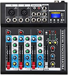 Depusheng Professional 4 Channel 48V USB Portable DJ Mixer Bluetooth Live Studio Audio Sound Mixing Console Controller for Computer Recording, Bands