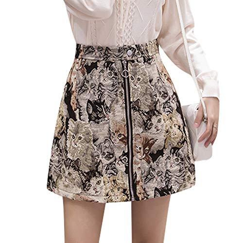 Female Skirt High Waist Women Cat Pattern Mini Skirt Womens A Line High Waist Skirts,Multi,M