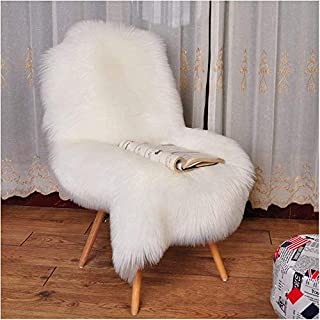 YJ.GWL Super Soft Fluffy Faux Fur Sheepskin Rug for Bedroom Sofa Seat Cover Living Room Shaggy Bedside Area Rugs Irregular 2' x 3' White