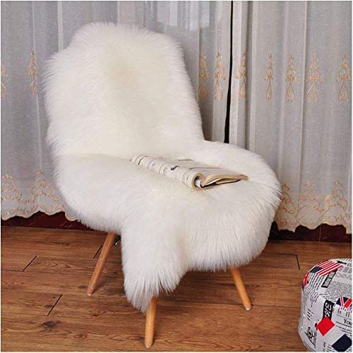 YJ.GWL Super Soft Fluffy Faux Fur Sheepskin Rug for Bedroom Sofa Seat Cover Living Room Shaggy Bedside Area Rugs Irregular 2' x 3' White