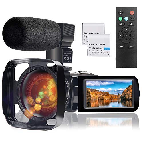 Video Camera Camcorder with Microphone, Full HD 1080P 24MP 30FPS FamBrow Digital YouTube Vlogging Camera Recorder Night Vision 3.0 Inch 270 Degree Rotation LCD 16X Digital Zoom Camcorders, 2 Batteries