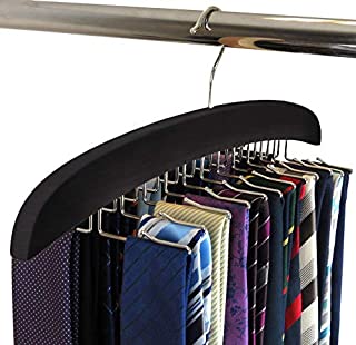 SunTrade Wooden Tie Hanger,24 Tie Organizer Rack Hanger Holder Hook (Black, 24 hooks)