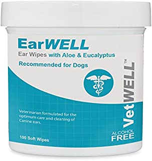 VetWELL Dog Ear Wipes - Otic Cleaning Wipes for Infections and Controlling Yeast, Mites and Odor in Pets - EarWELL 100 Count