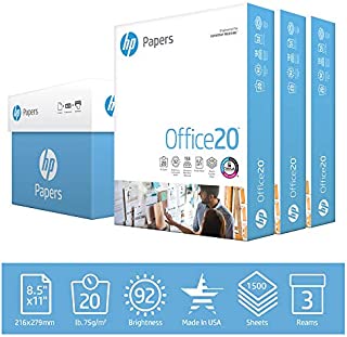 HP Printer Paper 8.5x11 Office 20 lb 3 Ream Case 1500 Sheets 92 Bright Made in USA FSC Certified Copy Paper HP Compatible 112090C