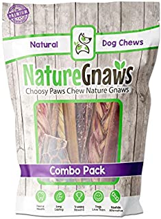 Nature Gnaws Small Dog Chews Variety Pack - Premium Natural Beef - Combo Bag of Bully Sticks, Tendons and Beef Jerky for Dogs - Rawhide Free (12 Count)