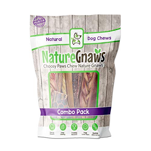 Nature Gnaws Small Dog Chews Variety Pack - Premium Natural Beef - Combo Bag of Bully Sticks, Tendons and Beef Jerky for Dogs - Rawhide Free (12 Count)