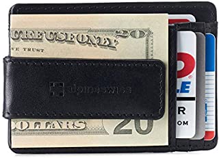 Alpine Swiss Harper Mens RFID Money Clip Wallet Minimalist Slim ID Card Holder Front Pocket Wallet Leather Black