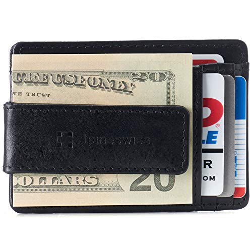 Alpine Swiss Harper Mens RFID Money Clip Wallet Minimalist Slim ID Card Holder Front Pocket Wallet Leather Black