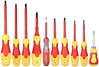 KKmoon 10pcs 1000V Insulated Screwdriver Set with Magnetic Slotted and Phillips Bits Soft Grips Electricians Electrical Work Repair Tools