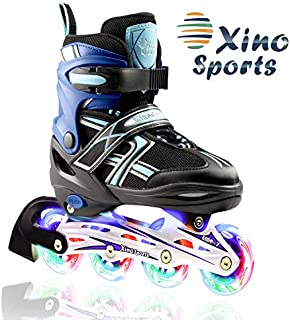 XinoSports Adjustable Children's Inline Skates for Girls & Boys with Light Up Wheels (Ages 5-20)  Roller Blades with Illuminating Wheels for Boys and Girls (Black/Aqua, Youth Big Kid Large - 5-8)