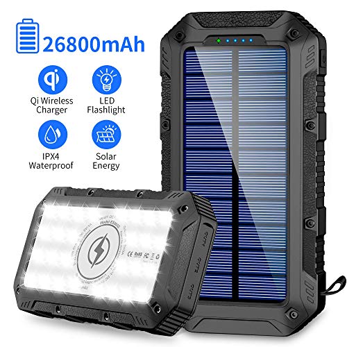 Solar Charger 26800mAh,GRDE Wireless Portable Solar Power Bank Panel Charger with 28 LEDs and 3 USB Output Ports External Backup Battery Huge Capacity Pho
</p>
                                                            </div>
                            <div class=