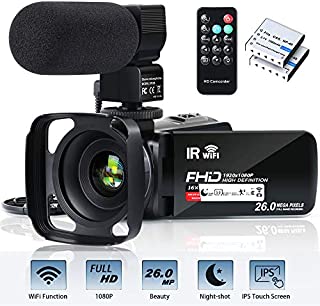 Video Camera Camcorder WiFi FHD 1080P 30FPS 26MP YouTube Vlogging Camera 16X Digital Zoom 3.0 Touch Screen Digital Camera Video Recorder with Microphone Remote Control Lens Hood Infrared Night Vision