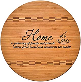 Housewarming Family Friends Gift  Engraved Bamboo Cutting Board Butcher Block Inlay Design  A Gathering of Family and Friends - Where Great Meals and Memories are Made New Home Decor (11.75 Round)