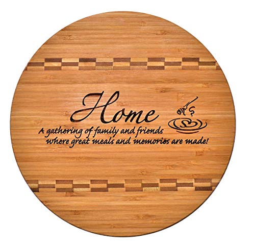 Housewarming Family Friends Gift  Engraved Bamboo Cutting Board Butcher Block Inlay Design  A Gathering of Family and Friends - Where Great Meals and Memories are Made New Home Decor (11.75 Round)