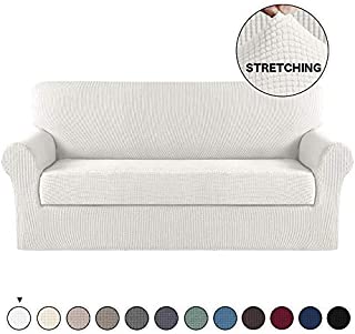 Turquoize Sofa Cover 2 Piece Stretch Furniture Cover for 4 Seater XL Sofa Furniture Cover/Protector with Spandex Jacquard Fabric Spandex Sofa Slipcover Furniture Cover/Protector(XL Sofa, Ivory)