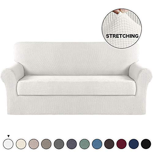 Turquoize Sofa Cover 2 Piece Stretch Furniture Cover for 4 Seater XL Sofa Furniture Cover/Protector with Spandex Jacquard Fabric Spandex Sofa Slipcover Furniture Cover/Protector(XL Sofa, Ivory)