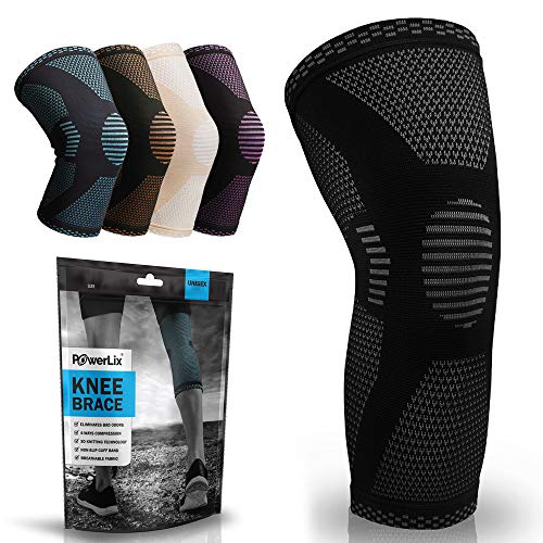 POWERLIX Knee Compression Sleeve - Best Knee Brace for Men & Women  Knee Support for Running, Basketball, Weightlifting, Gym, Workout, Sports, (Black, Large)