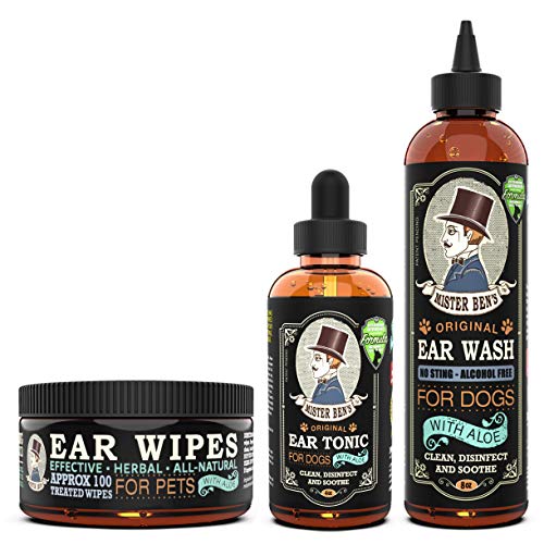 MISTER BEN'S Original Ear Care Kit + Wipes for Dogs - Most Effective Dog Ear Cleaners - Includes Tonic, Wash & Wipes - Fast Relief from infections, itching, Odors, Bacteria, Mites, Fungus & Yeast