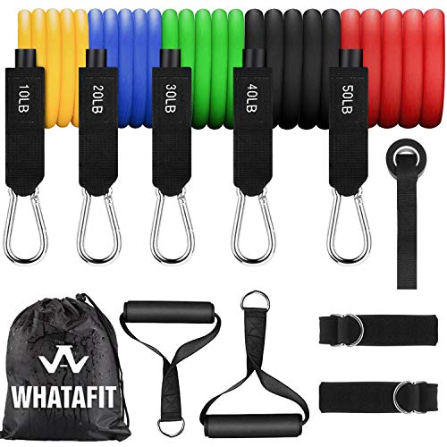 Whatafit Resistance Bands Set (11pcs), Exercise Bands with Door Anchor, Handles, Waterproof Carry Bag, Legs Ankle Straps for Resistance Training, Physical Therapy, Home Workouts