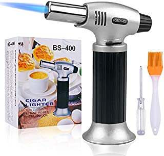 Culinary Blow Torch, Tintec Chef Cooking Torch Lighter, Butane Refillable, Flame Adjustable (MAX 2500°F) with Safety Lock for Cooking, BBQ, Baking, Brulee, Creme, DIY Soldering & more (Aluminum alloy)