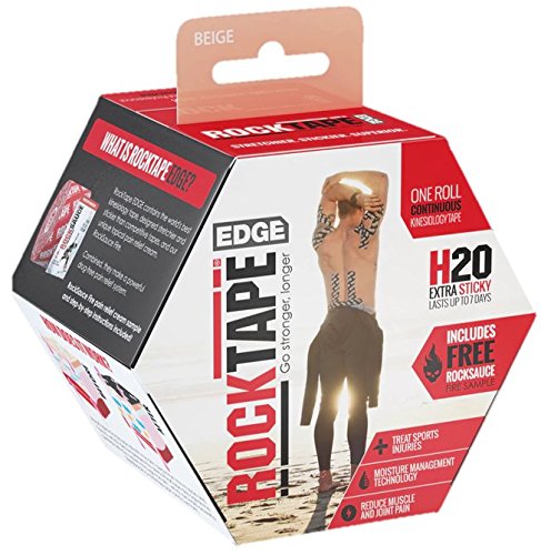 RockTape H2O Edge Highly Water-Resistant Kinesiology Tape with Travel Case, 16.4-Foot Continuous Roll, Beige