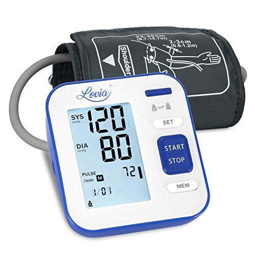 Blood Pressure Monitor Upper Arm, LOVIA Accurate Automatic Digital BP Machine for Home Use & Pulse Rate Monitoring Meter with Cuff 22-40cm, 2×120 Sets Memory, LCD Backlight