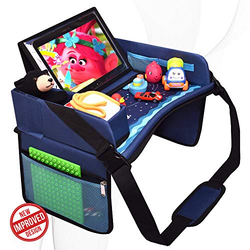 DMoose Travel Lap Activity Tray for Kids and Toddlers, Padded Comfort Base, Side Walls, Mesh Snack Pockets, Tablet Holder, Waterproof Car Seat, Stroller, Airplane Play and Learn Area