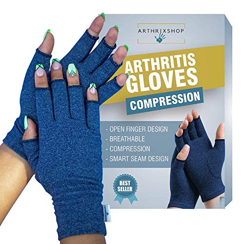 Rheumatoid Pain Compression Arthritis Gloves. Pain Relief, Ease Muscle Tension, Relieve Carpal Tunnel Ache for Men and Women, Heat Hand Gloves for Computer. (Navy Blue) (Small)