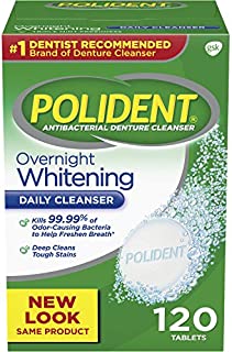 Polident Overnight Whitening Antibacterial Denture Cleanser Effervescent Tablets, 120 count