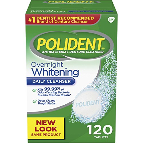 Polident Overnight Whitening Antibacterial Denture Cleanser Effervescent Tablets, 120 count