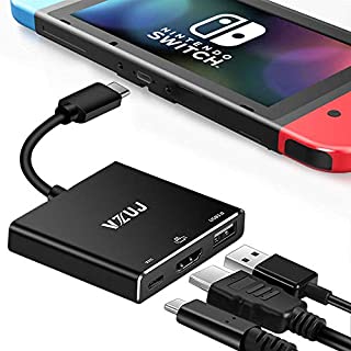 HDMI Type C Hub Adapter for Nintendo Switch,VZUJ USB C Multiport To HDMI Adapter with 4K UHD HDMI,USB A 3.0 and Fast Charging Port Compatible with MacBook Pro,Samsung Galaxy S9/S8 Plus More, Black