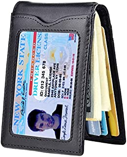 Slim Wallet with Money Clip RFID Blocking Minimalist Bifold Wallet for Men Genuine Leather Front Pocket Card Holder