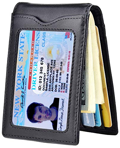 Slim Wallet with Money Clip RFID Blocking Minimalist Bifold Wallet for Men Genuine Leather Front Pocket Card Holder