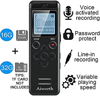 16GB Digital Voice Activated Recorder for Lectures - aiworth 1160 Hours Sound Audio Recorder Dictaphone Voice Activated Recorder Recording Device with Playback,MP3 Player,Password,Variable Speed