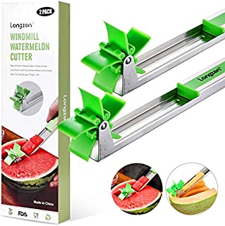 [2 Pack] Longzon Watermelon Windmill Cutter Slicer - Stainless Steel Windmill Watermelon Knife Tongs, Fruit Kitchen Gadget for Melon Cutter And Cantaloupe Scooper, Windmill Shape Tool for Fruit Salad