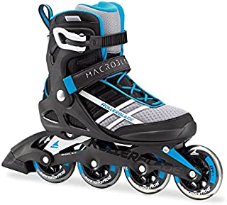 Rollerblade Macroblade 84 Womens Adult Fitness Inline Skate - White/Cyan Blue - 84 mm / 84A Wheels with SG7 Bearings - Performance Skates -US size 10, White/Cyan Blue, Size 10