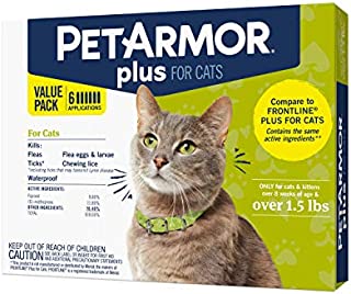 PetArmor Plus for Cats, Flea & Tick Prevention for Cats (Over 1.5 lb), Includes 6 Month Supply of Topical Flea Treatments