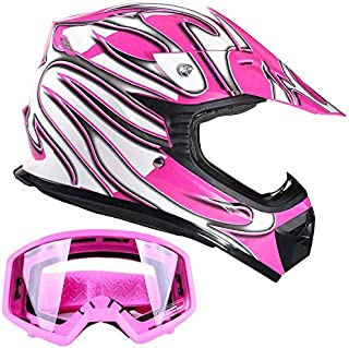 Typhoon Kids Youth Offroad Gear Combo Helmet & Goggles DOT Motocross ATV Dirt Bike MX Motorcycle Pink - Medium