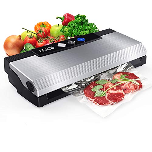 KOIOS Vacuum Sealer Machine, 80Kpa Automatic Food Sealer with Cutter for Food Savers, 10 Sealing Bags (FDA-Certified), With Up To 40 Consecutive Seals, Dry & Moist Modes, Compact Design (Silver)