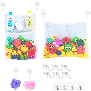 2 x Mesh Bath Toy Organizer + 6 Ultra Strong Hooks  The Perfect Bathtub Toy Holder & Bathroom or Shower Caddy  These Multi-use Net Bags Make Baby Bath Toy Storage Easy  For Kids & Toddlers