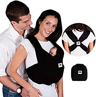 Baby K'tan Original Baby Wrap Carrier, Infant and Child Sling - Simple Pre-Wrapped Holder for Babywearing - No Tying or Rings - Carry Newborn up to 35 lbs, Black, Women 6-8 (Small), Men 37-38