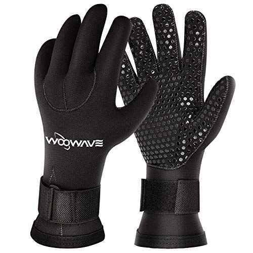 WOOWAVE Diving Gloves 3mm Premium Double-Lined Neoprene Wetsuit Gloves with Adjustable Strap for Men Women Scuba-Diving Snorkeling Surfing Kayaking All Water Sports (Large)