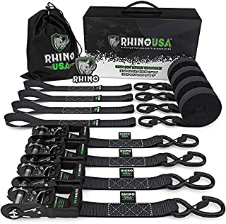 RHINO USA Ratchet Straps Heavy Duty Tie Down Set, 5,208 Break Strength - (4) Heavy Duty 1.6