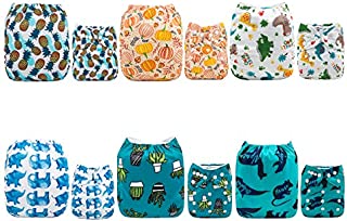 ALVABABY Cloth Diaper, One Size Adjustable Washable Reusable for Baby Girls and Boys 6 Pack with 12 Inserts 6DM45