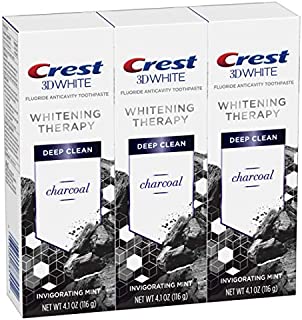 Crest Charcoal 3D White Toothpaste, Whitening Therapy Deep Clean with Fluoride, Invigorating Mint, 4.1 Ounce, Pack of 3