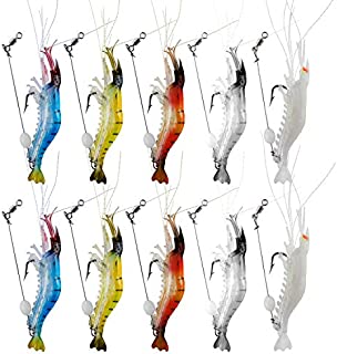 WANBY Artificial Silicone Soft Bait Set Luminous Swimbait Shrimp Fishing Lure with Hooks Fishing Tackle Freshwater/Saltwater (10PCS)