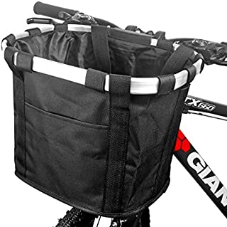 GLE2016 Bike Basket, Foldable Small Pet Cat Dog Carrier Front Removable Bicycle Handlebar Basket Quick Release Easy Install Detachable Cycling Bag Mountain Picnic Shopping (Black)