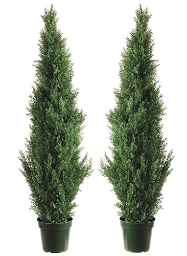 Two 4 Foot Outdoor Artificial Cedar Topiary Trees Uv Rated Potted Plants