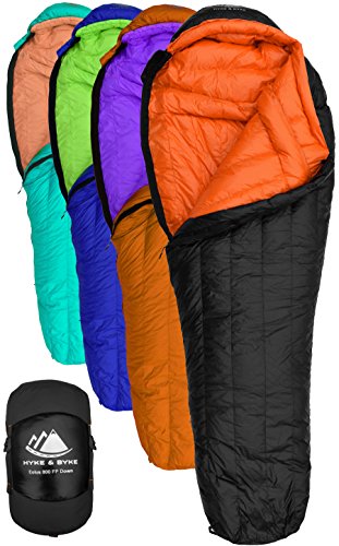 Hyke & Byke Eolus 15 & 30 Degree F 800 Fill Power Hydrophobic Goose Down Sleeping Bag with ClusterLoft Base - Ultra Lightweight 3 Season Mens and Womens Mummy Bag Designed for Backpacking